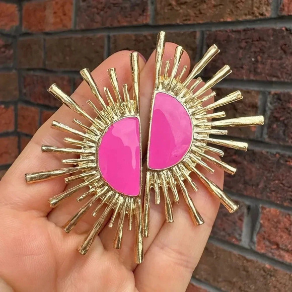 Zara Sun Radiant Pink Gold Statement Stud Earrings - Picture 3 of 4
